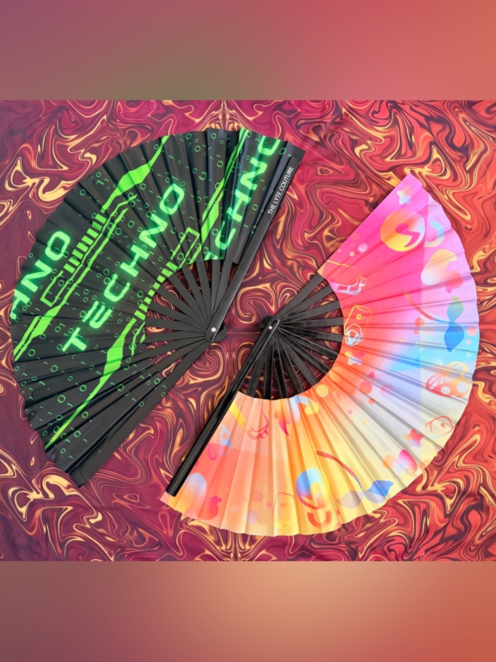 Black & Neon Green and Multicolor Festival Folding Fans